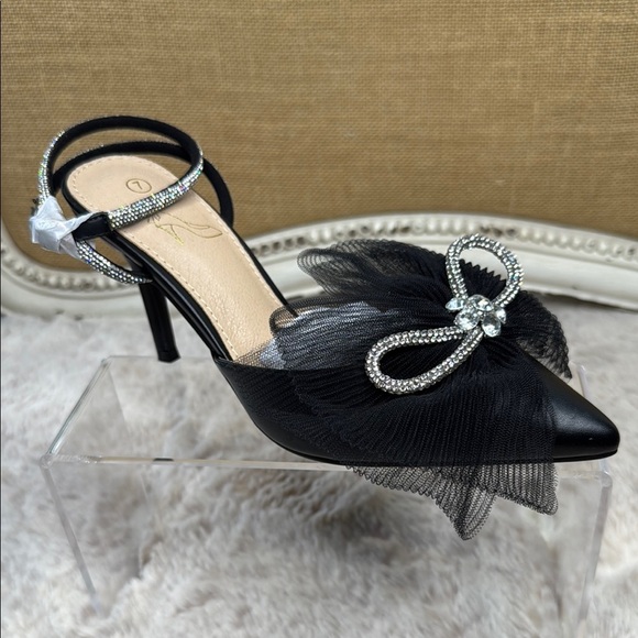 Perphy Rhinestone Mesh Bow Slingback Stiletto Heel Pumps, NWT, Size 7 - Picture 6 of 15